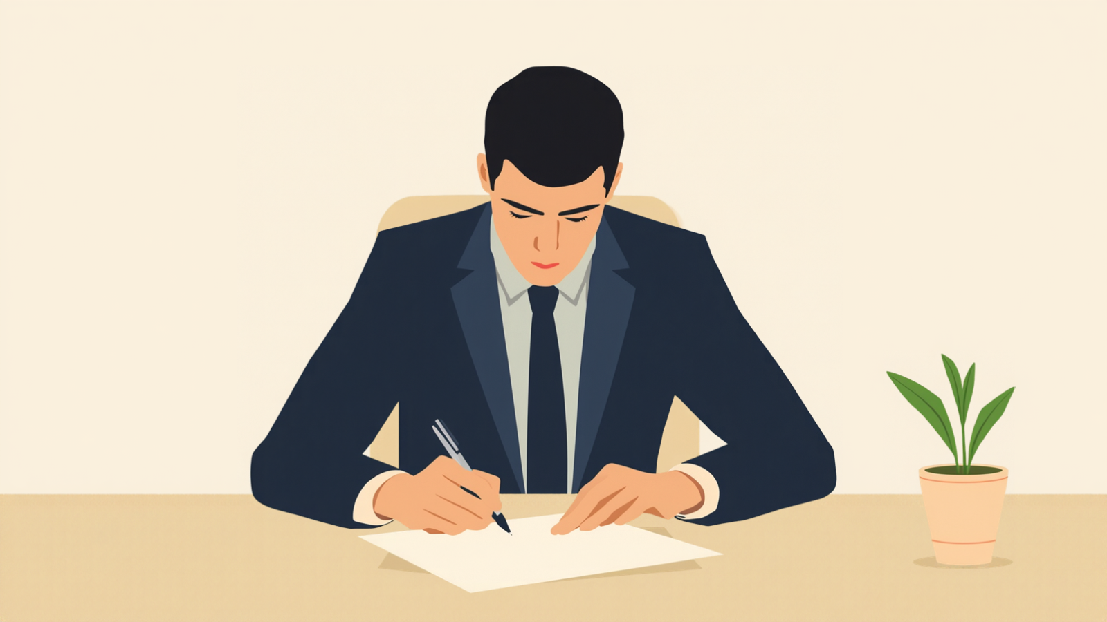 経営者が机の上の紙にペンで書き込んでいる