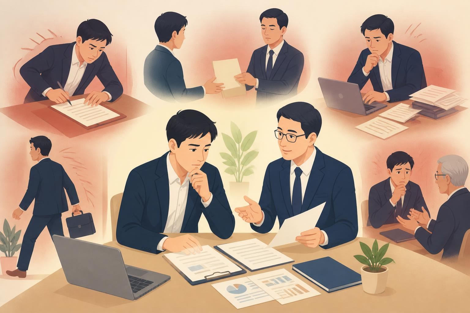 税理士探しのNG行動が5パターンある事を表現しているイラスト