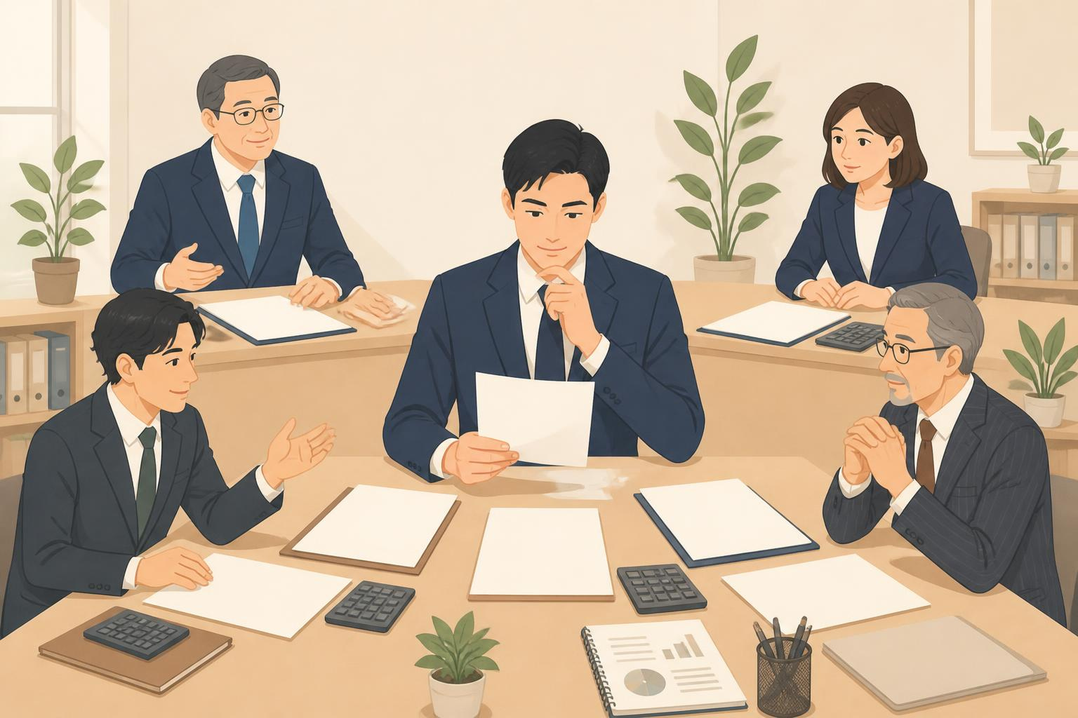 複数の税理士にあお見積りをとって検討している経営者のイラスト