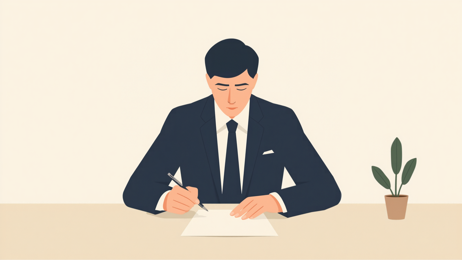 経営者が机の上の紙にペンで書き込んでいる