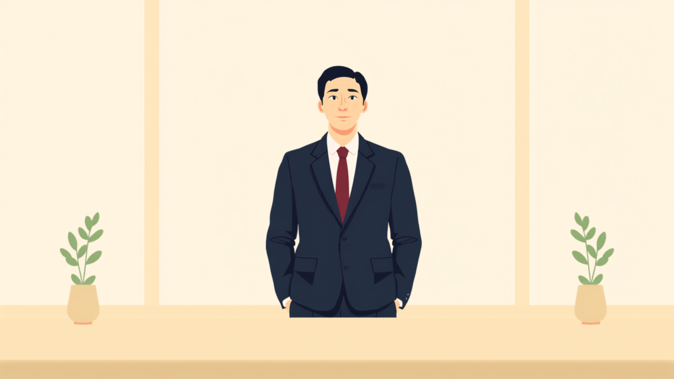 朝の机で開いたノートにペンを走らせながら考えをまとめる経営者のイラスト