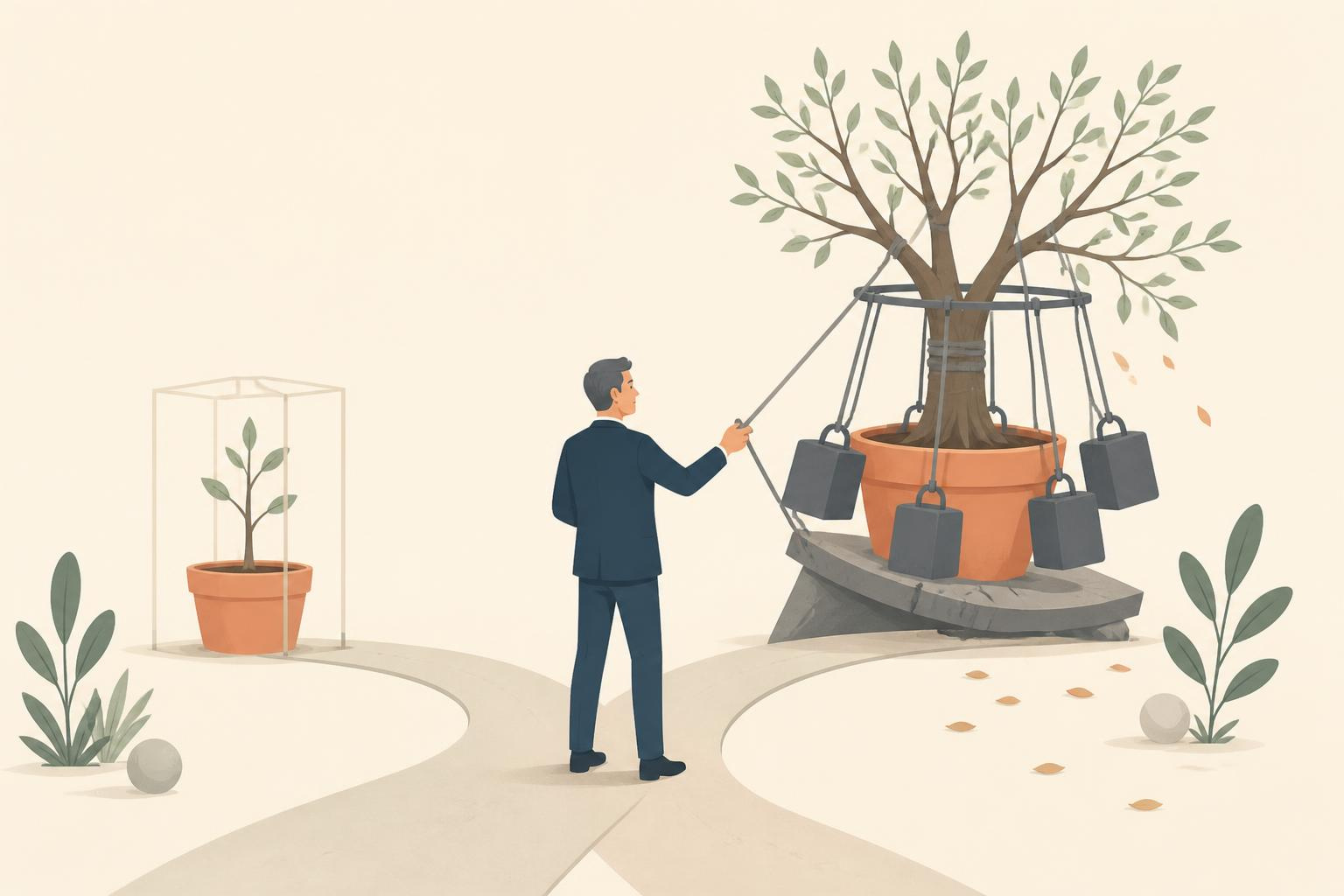 過度な節税が会社の重荷になっているのを気付いていない経営者のイラスト