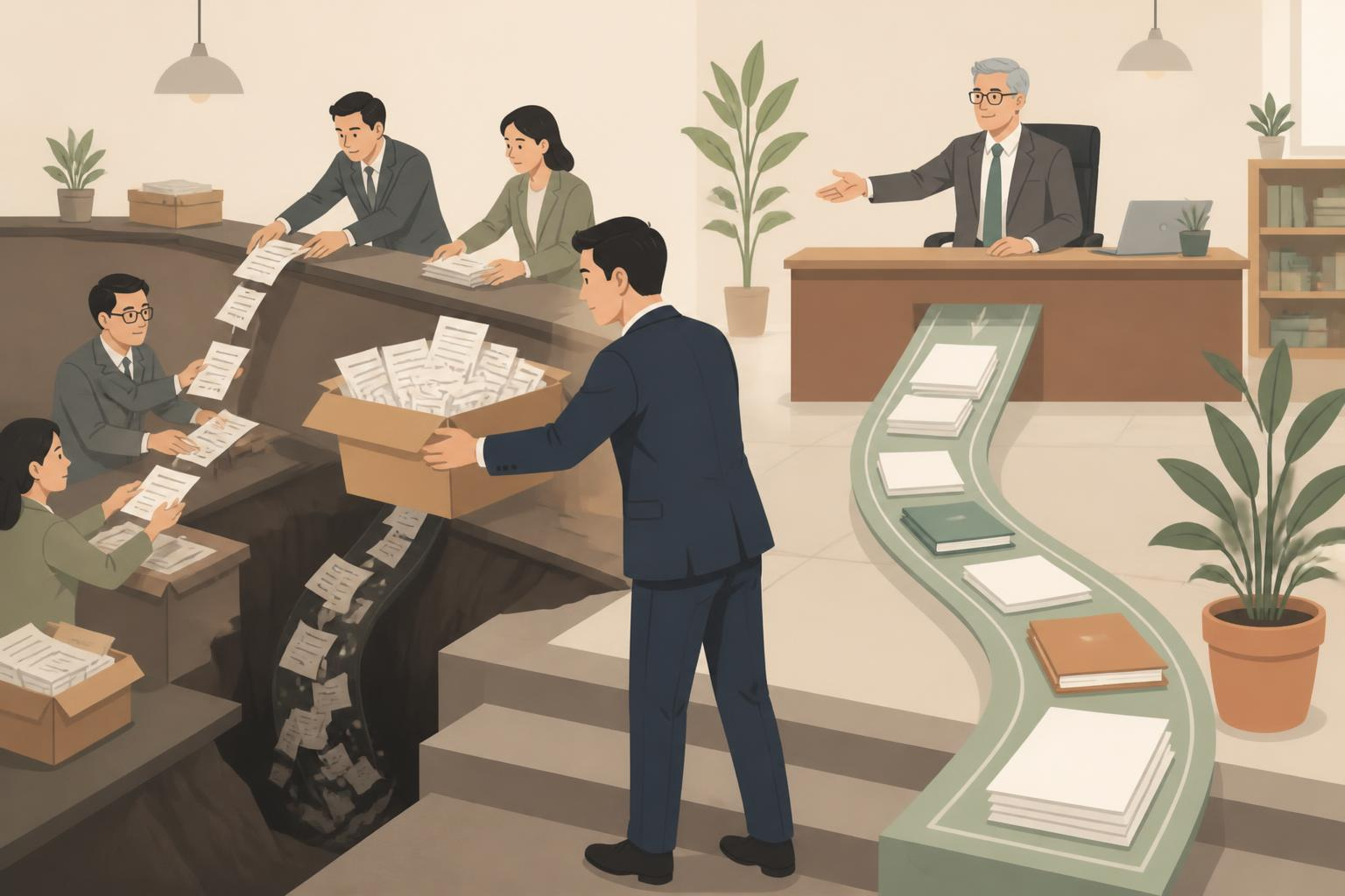 会社の会計を丸投げする事と司令塔を持つことが違うのに気づいていない経営者のイラスト