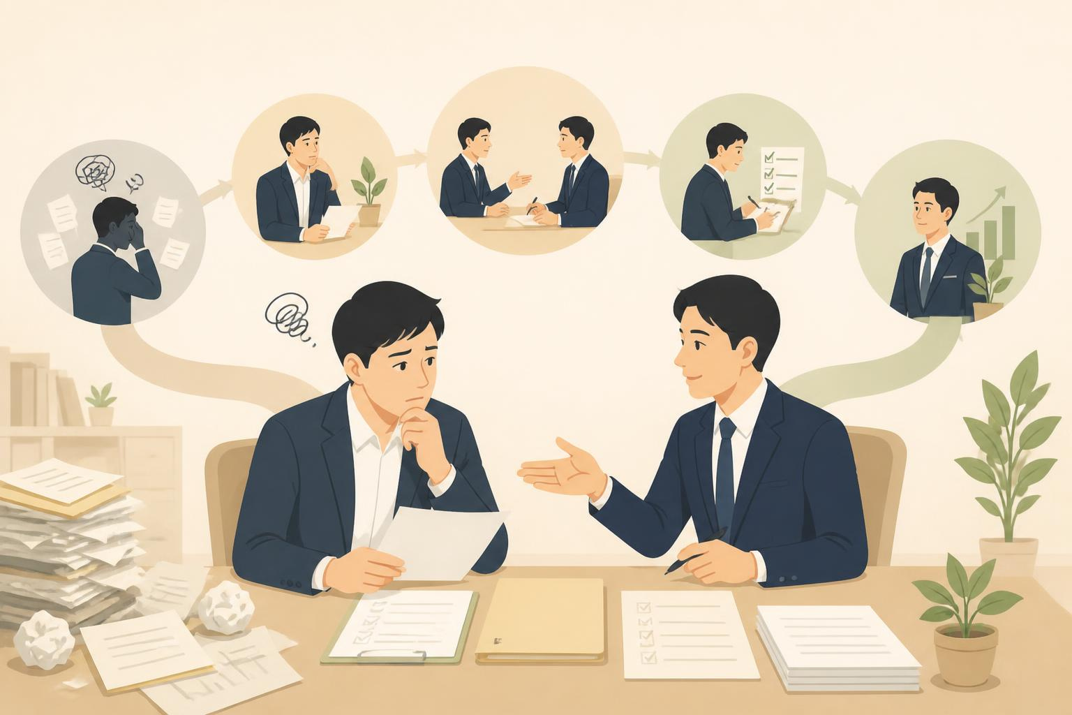 税理士が何もしてくれないと不満を抱えている経営者のイラスト