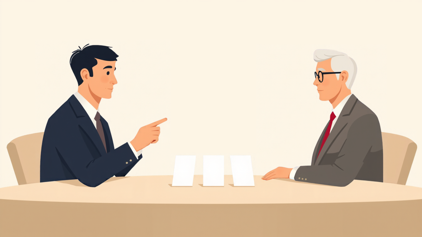 並べたカードの1枚を指さして尋ねる経営者と、答える税理士