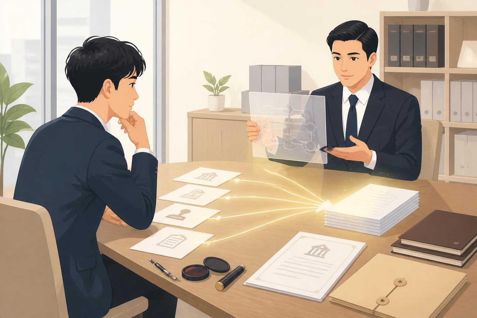 会社設立費用が0円になる仕組みを税理士から説明されている経営者