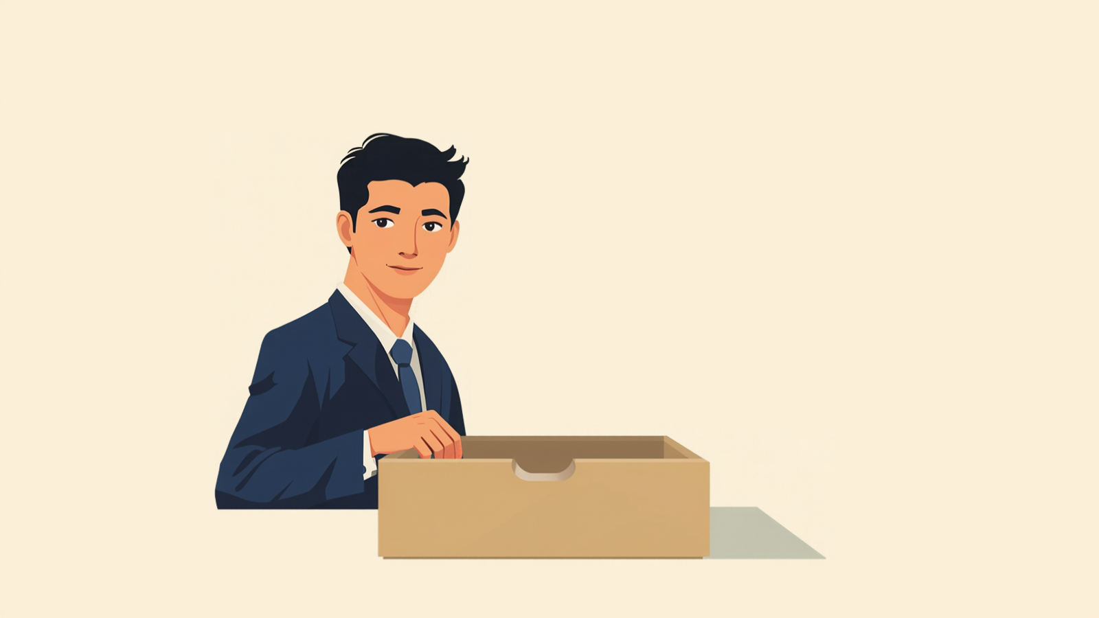 木の棚の引き出しを引き出し、中をのぞいて確かめている経営者
