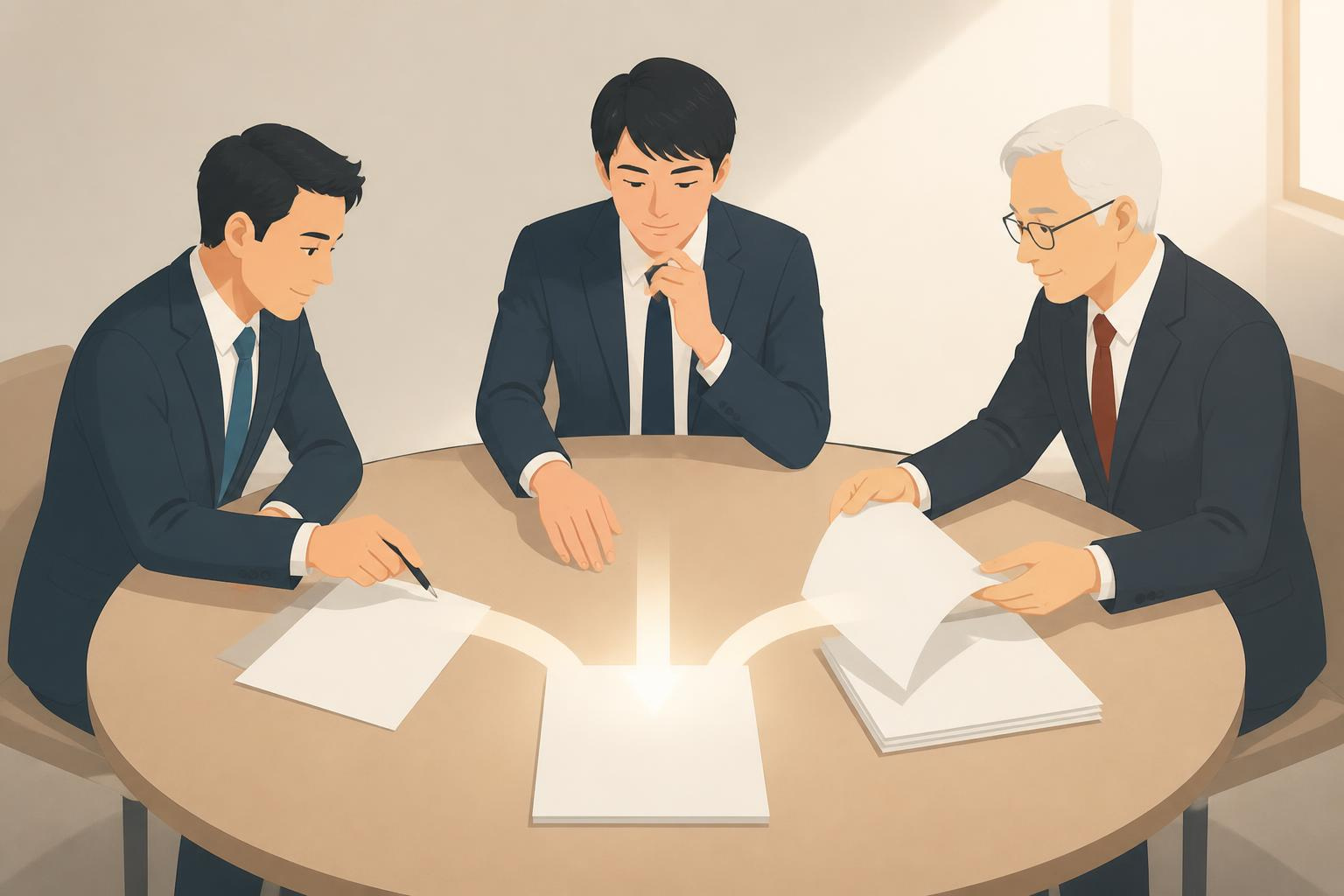 税理士のセカンドオピニオンをつけてアドバイスをもらっている経営者のイラスト
