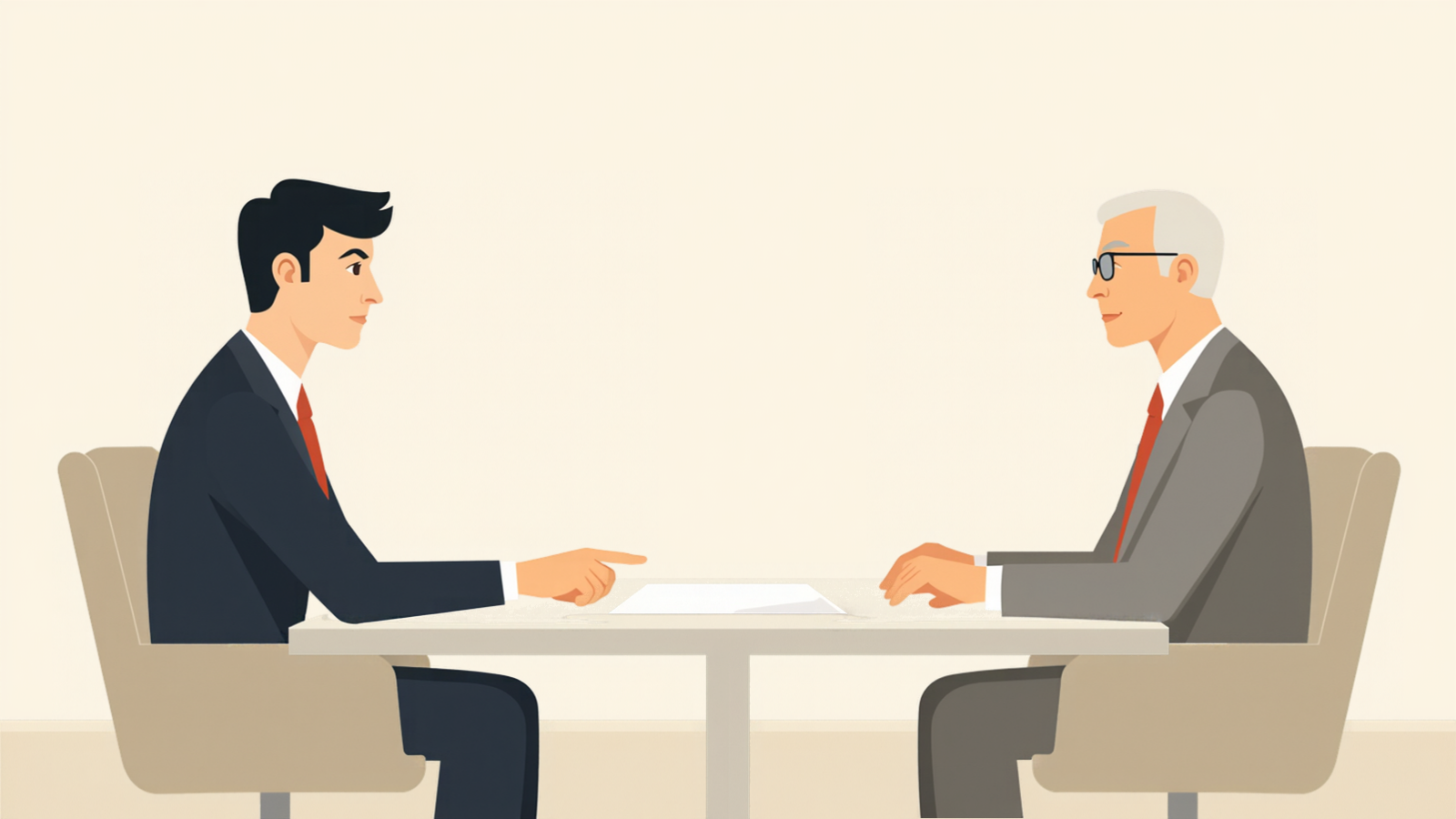 テーブルをはさんで、手元のメモを指さしながら話す経営者と、うなずいて聞く税理士