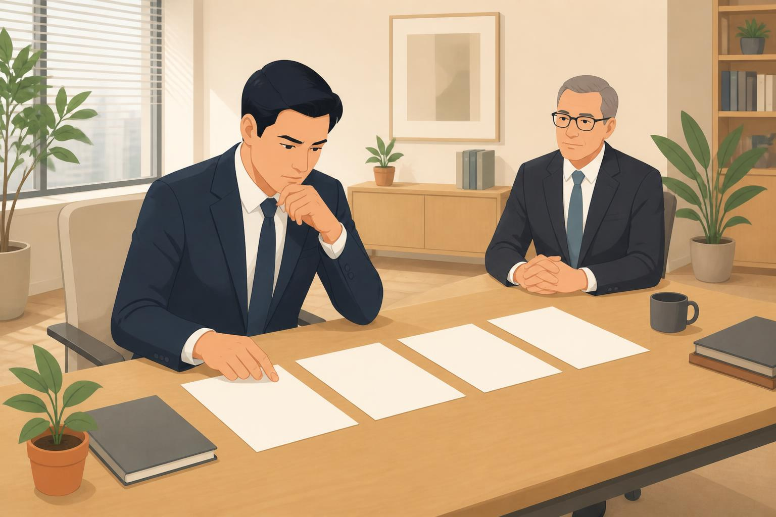 顧問税理士に不満を抱えている経営者が悩んでいるイラスト