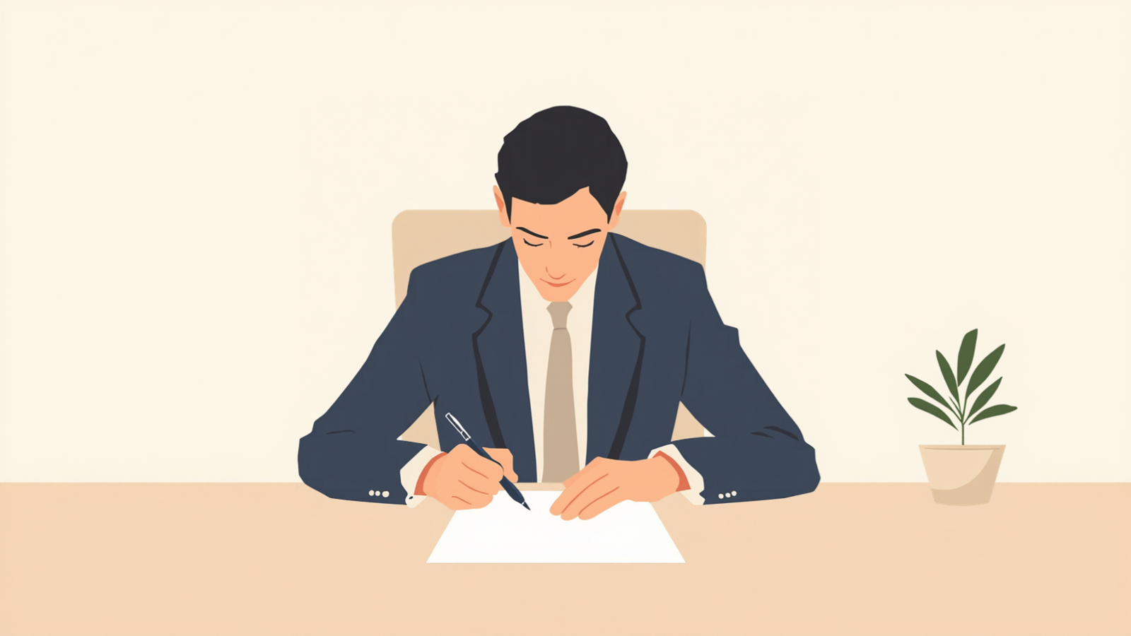 経営者が机の上の紙にペンで書き込んでいる