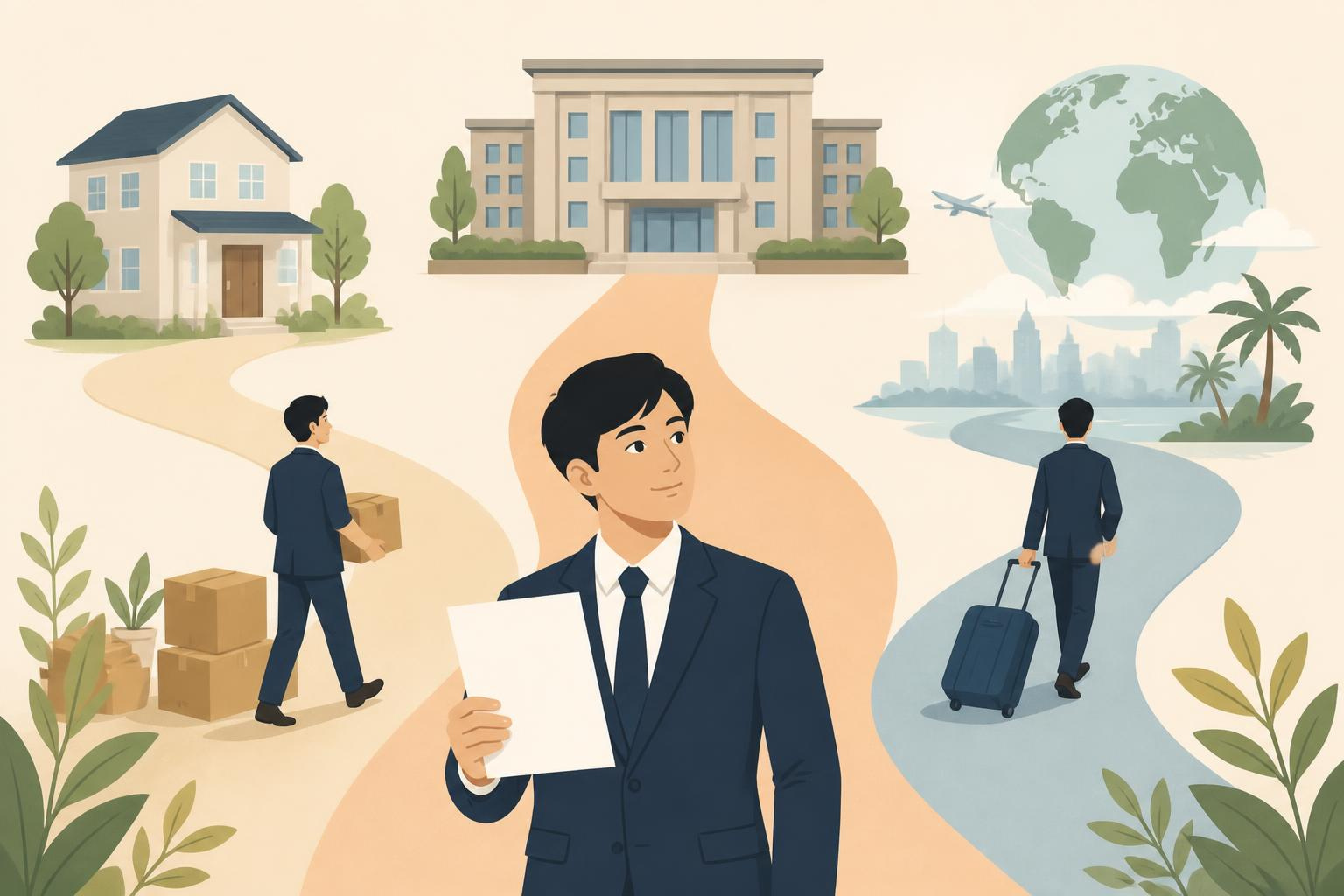 確定申告の場所がどこなのか迷っている経営者のイラスト