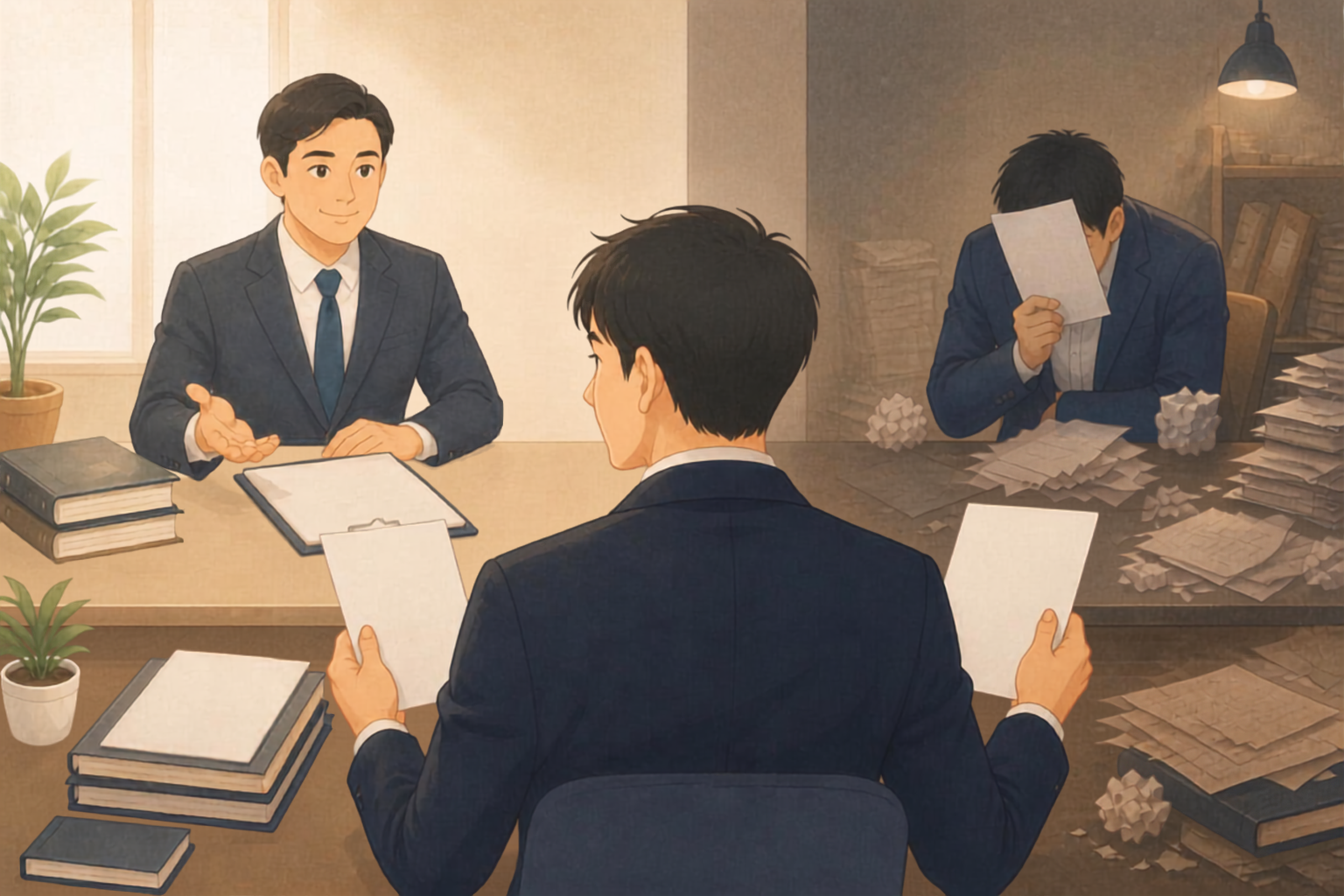 税理士有資格者と無資格ニセ税理士にどちらに依頼するか考えている経営者のイラスト